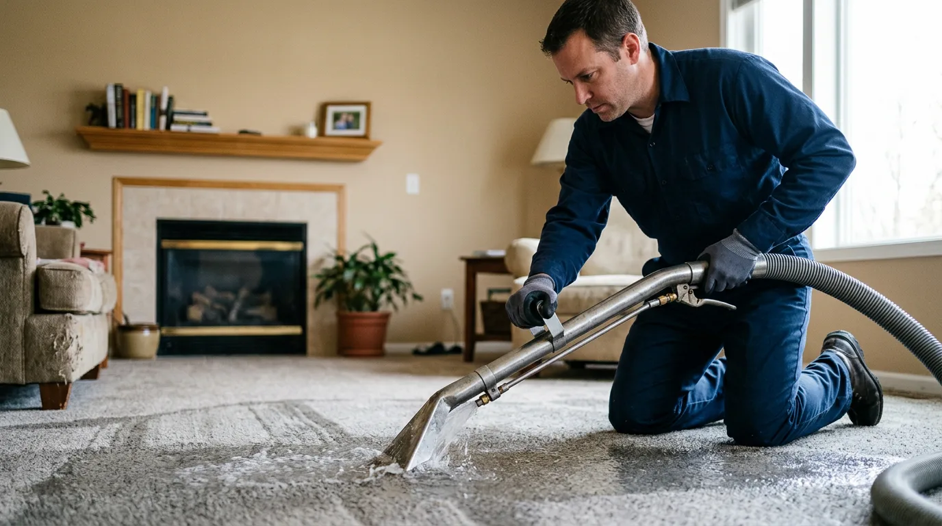 Water damage restoration technician working near Exline, IA